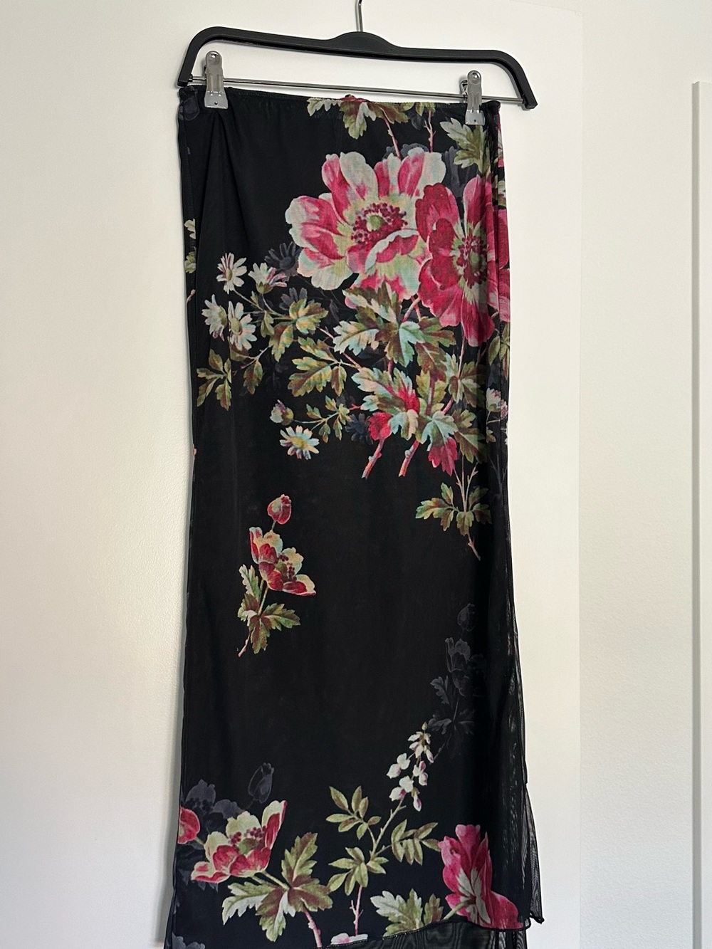 PrincessPolly Black Floral Midi Skirt